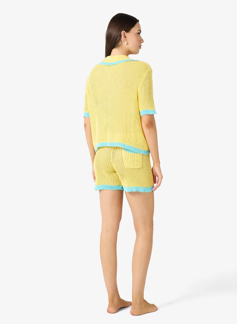 Ginger Crochet Button Down Shirt & Short Set